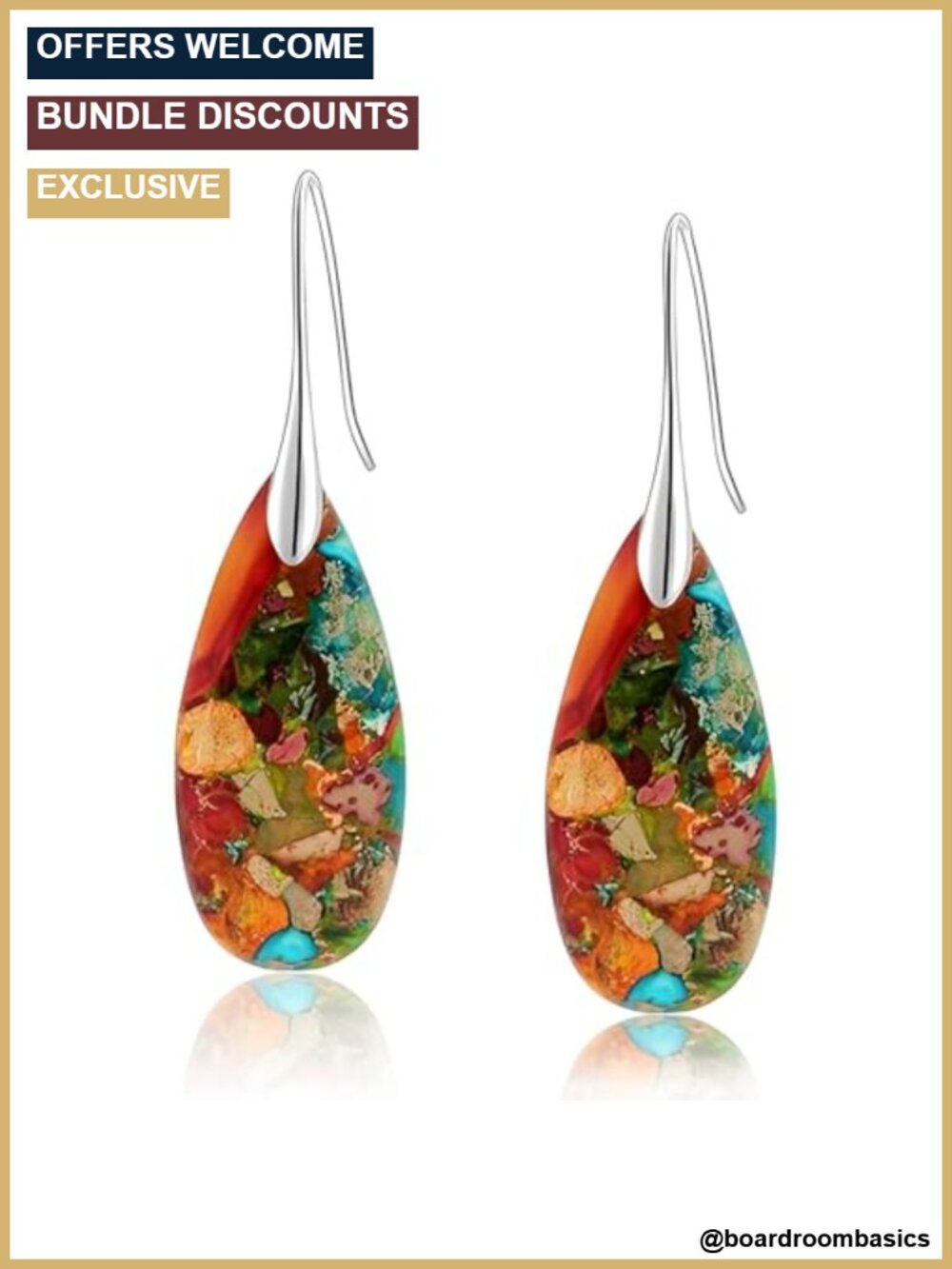 Natural Stone Drop Earrings Fishhook Dangle Statement Teardrop